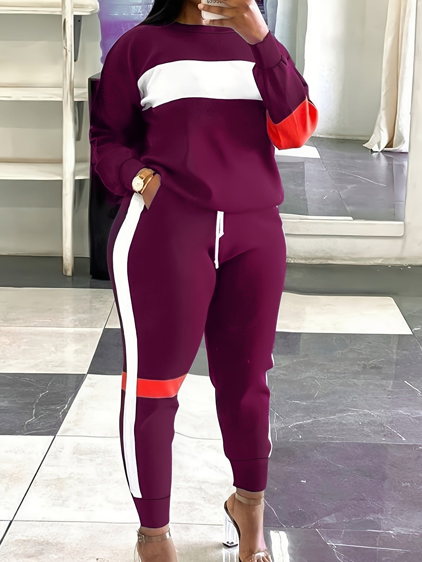 Fashion Cool Contrast Color Plus Size Suit Women