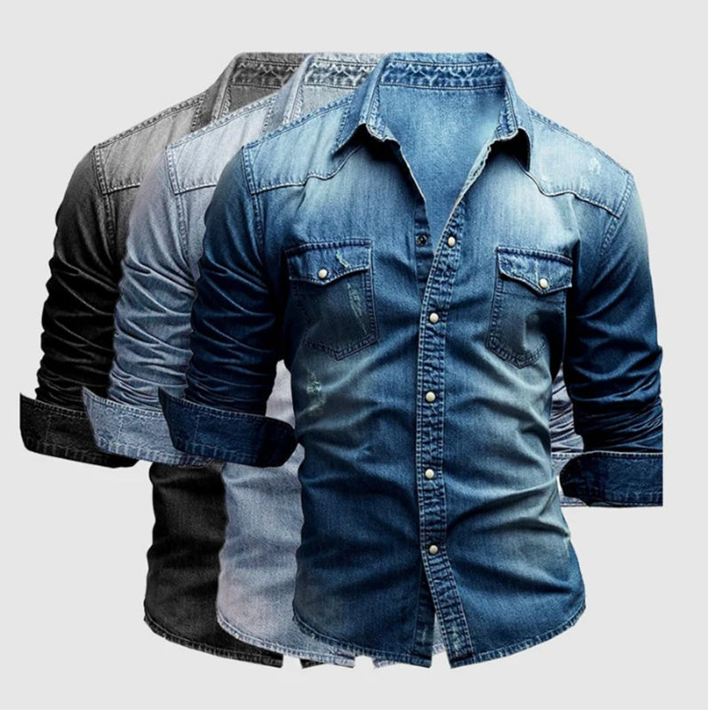 Men's Two-pocket Casual Long-sleeved Denim Shirt
