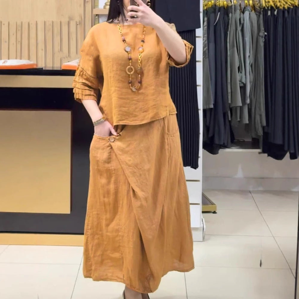 Casual Solid Color Loose Dress Two-piece Suit