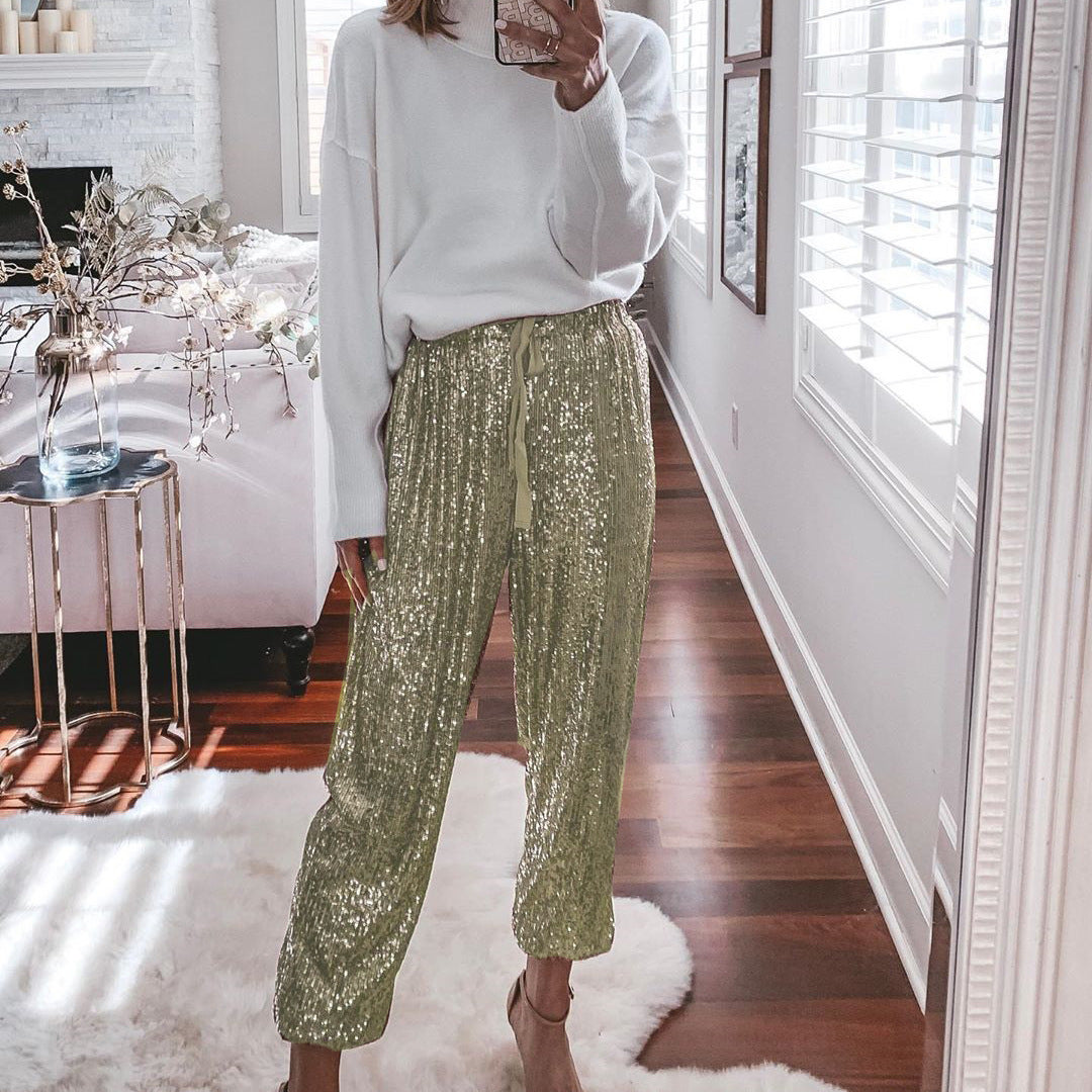 High waist drawstring trousers