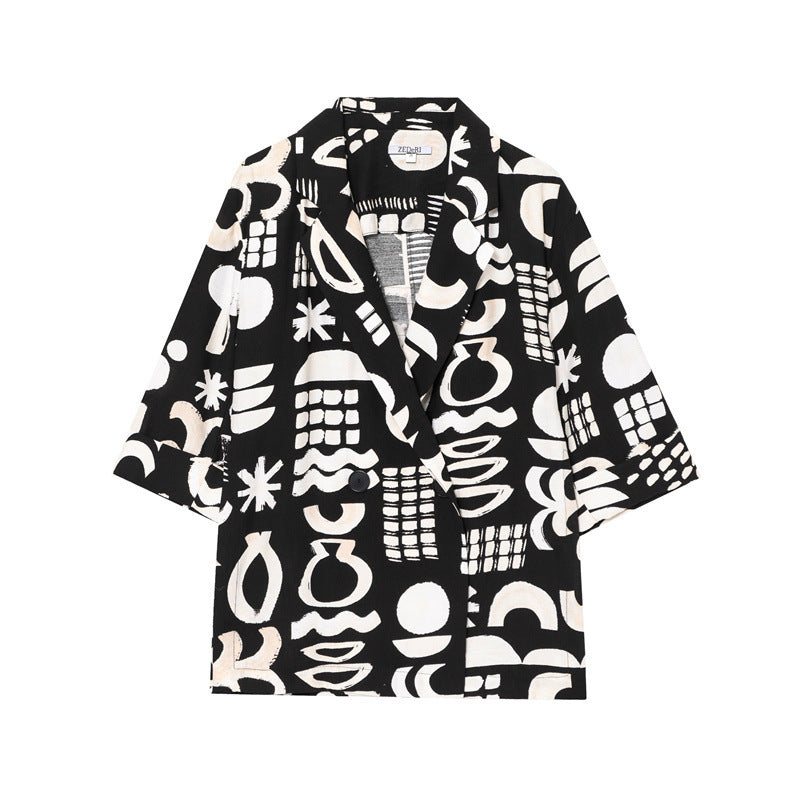 European And American Style Fashion Casual Watercolor Pattern Coat Straight-leg Pants