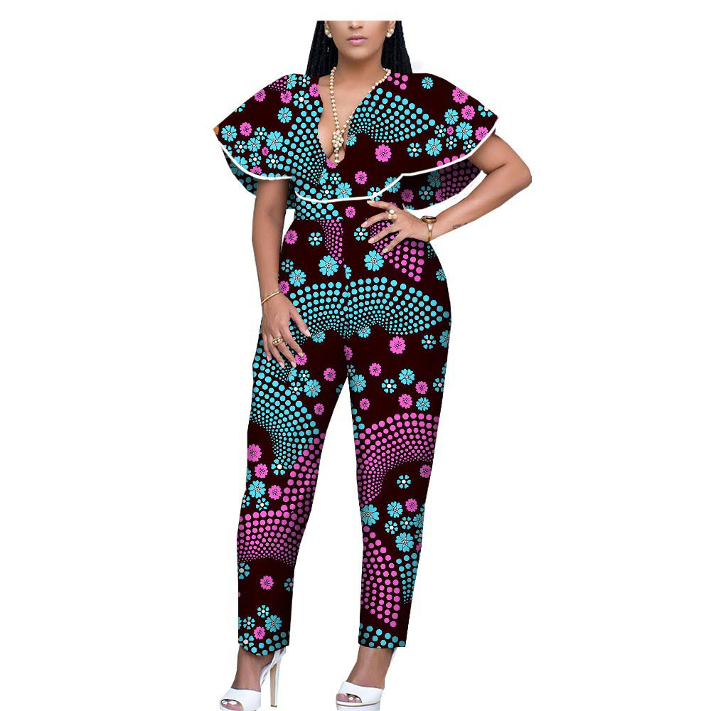 African Ethnic Printing Batik Cotton Plus Size Fashion Jumpsuit