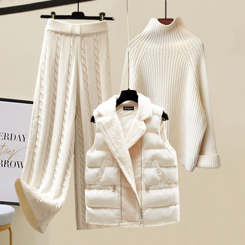 Anti-aging Outfits Women's Lazy Sweater Wide Leg Pants Vest Coat
