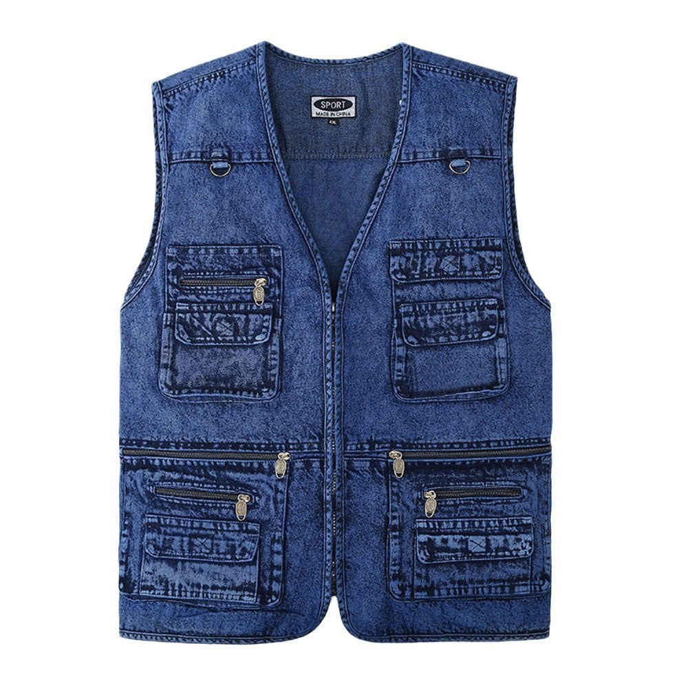 Denim Waistcoat Multi-pocket Men's Fishing Waistcoat Mountaineering Photographical Vest