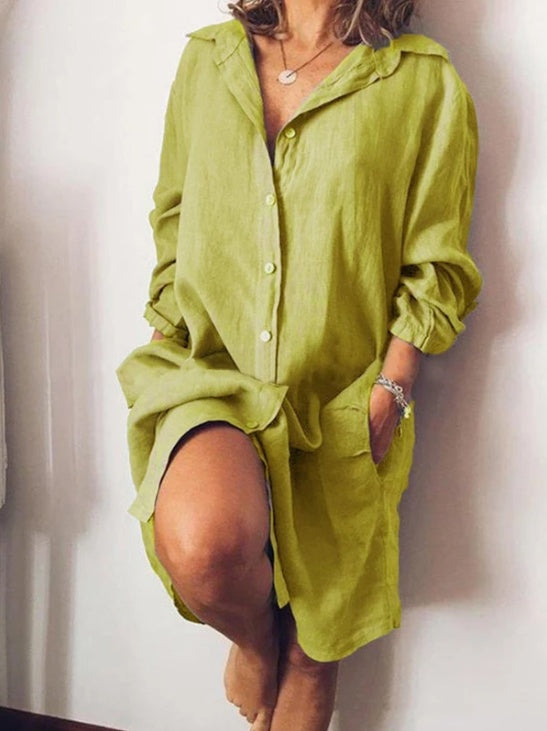 Double pocket long sleeve solid color long shirt