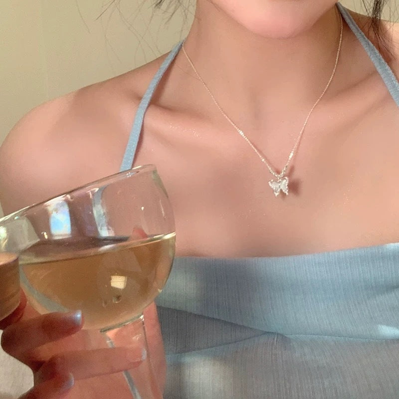 Women's Square Line Opal Butterfly Necklace