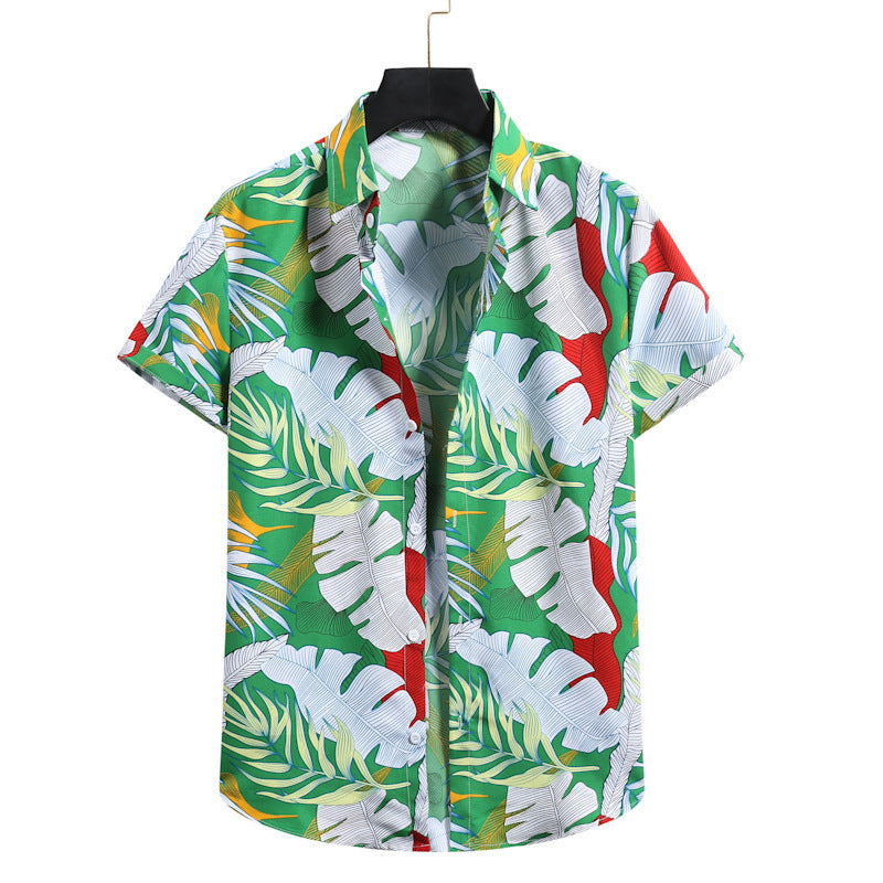 Foreign Trade Men's Floral Shirts Trends Hawaiian Printing Short-sleeved