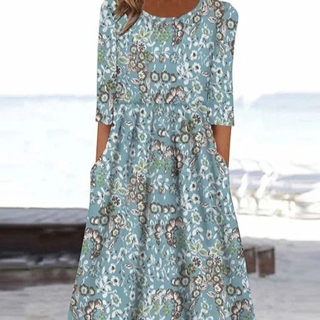 Summer New Mid-waist Women's Round Neck 3D Printing Dress