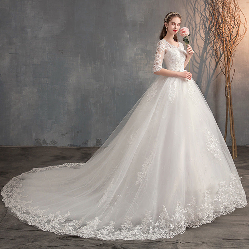 Wedding Dress Tail Deep V-neck Lace