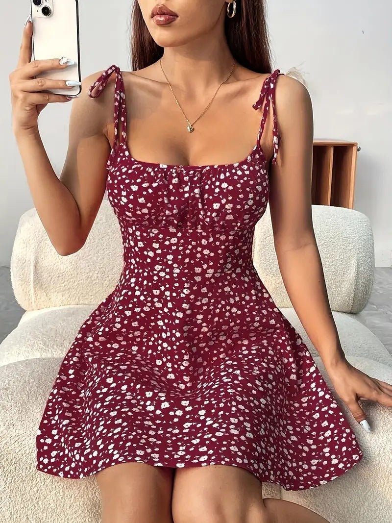 Summer French Floral Strap Dress Skirt