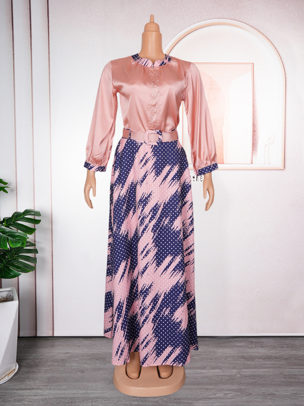 Fashion Color Contrast Slimming Printed Skirt Suit