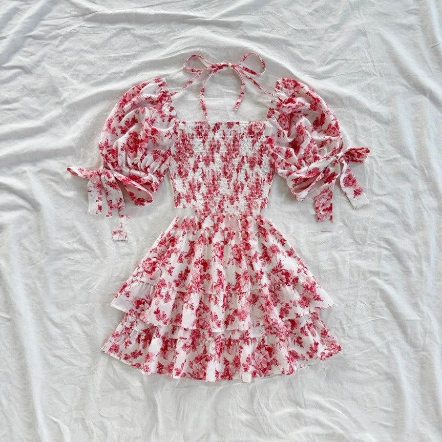 Short Sleeve Waist-controlled Ruffled Sleeve Pleated A- Line Jumpsuit