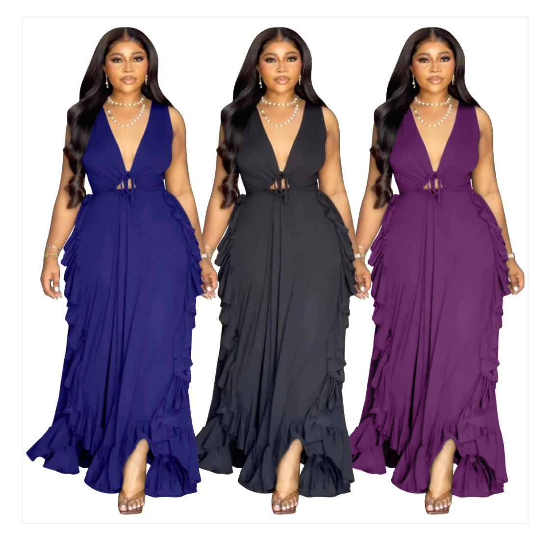 Ruffled High Waist Crop-top Spaghetti-strap Plus Size Dress