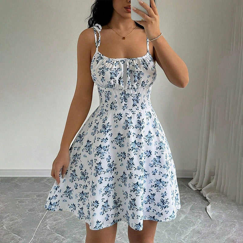 Sweet Waist Trimming A- Line Western Style Slimming Casual Dress