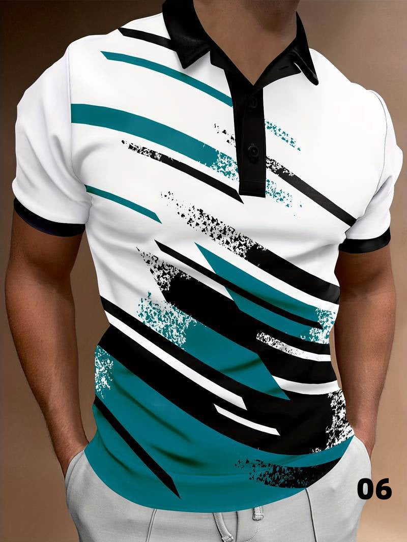 3D Digital Printing Lapel Pullover Leisure Short Sleeve