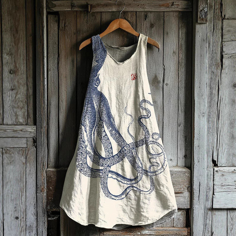 Sleeveless Round Neck 3D Printing Dress