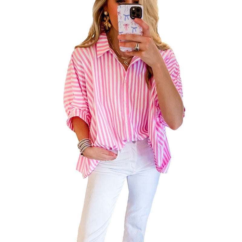 Striped Splicing Sun Protection Shirt Women's Top