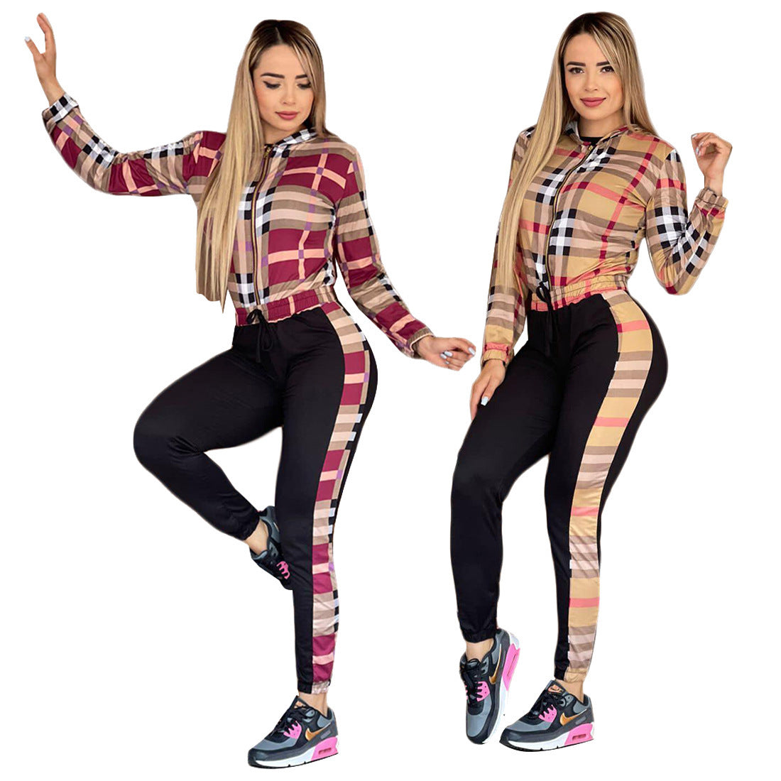 Women's Plaid Fashion Printing Casual Two-piece Suit