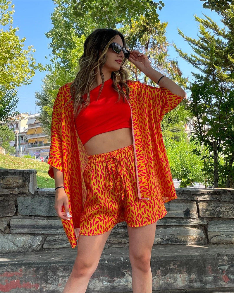 European And American Casual Fashion Printing T-shirt Shorts Set