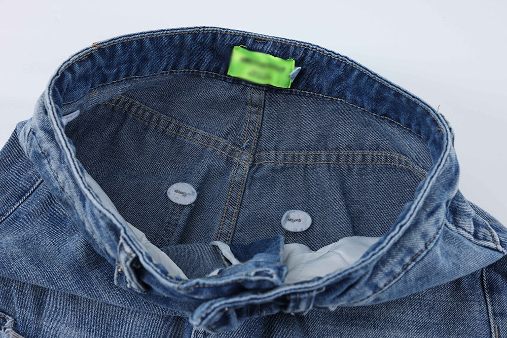 Stitching Hole Loose Denim Trousers Men