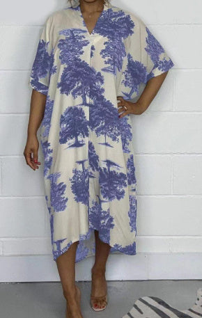 Women's Digital Printing Loose V-neck Dress