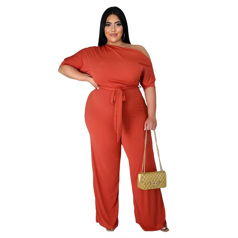 Slanted Shoulder Strap Casual Wide-leg Pants