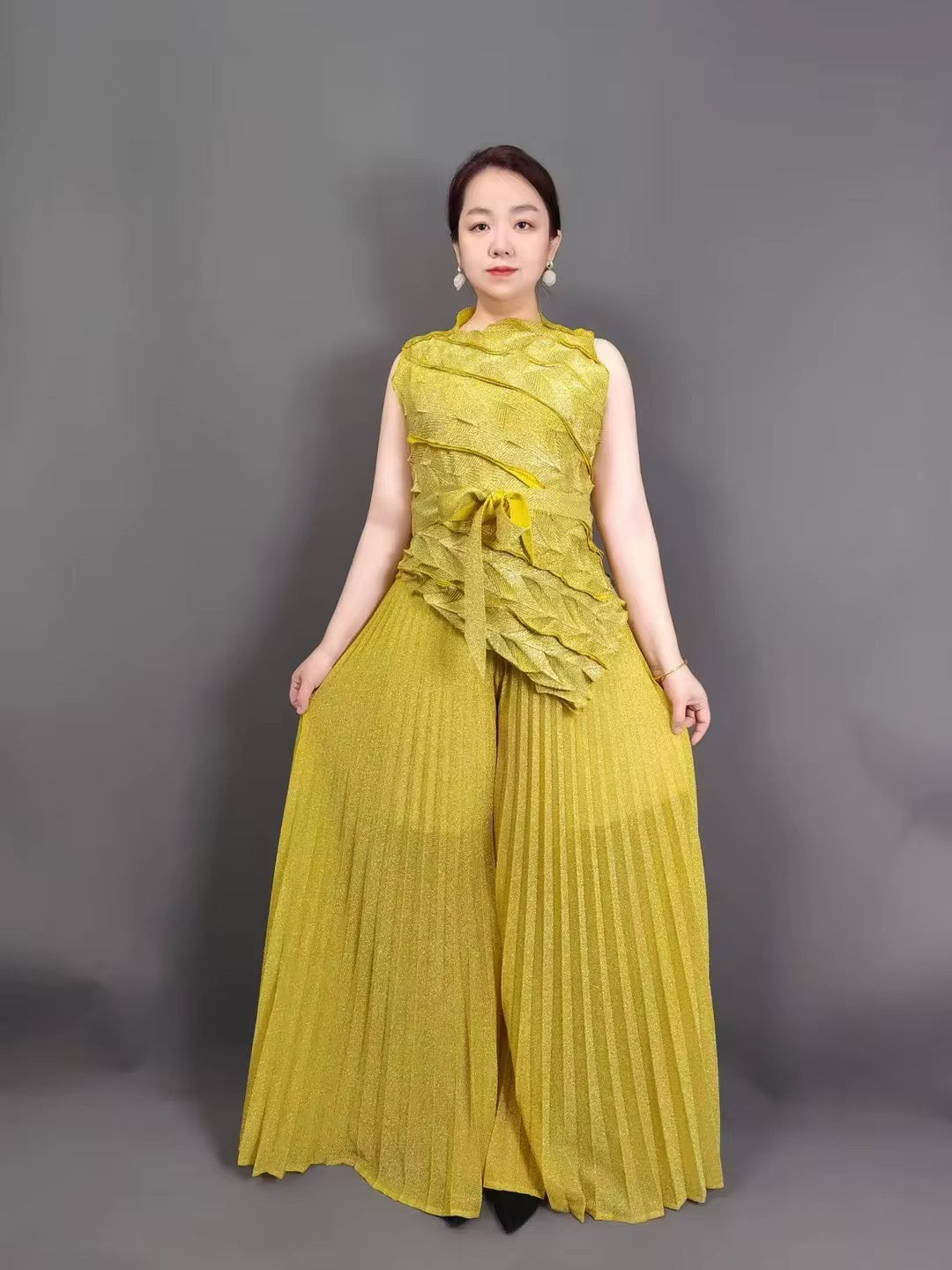 Pleated Tree Fungus-like Lacework Heavy Industry Flat Collar Lace-up Dress