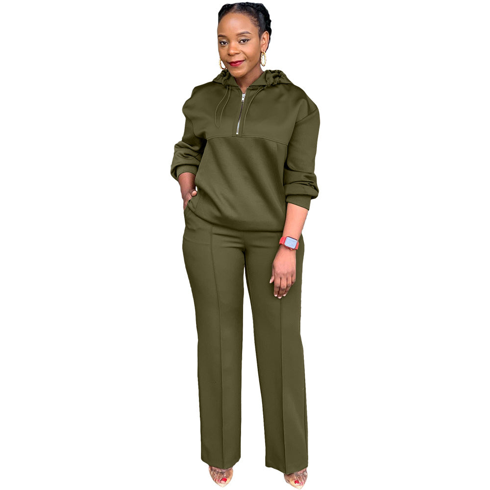 Women's Solid Color Loose Hooded Drawstring Suit