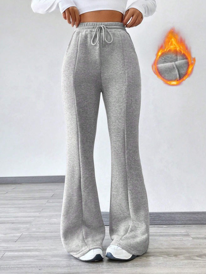 Women's Slightly Flared Casual Pants Comfortable Drawstring Stretch Fleece Sweatpants