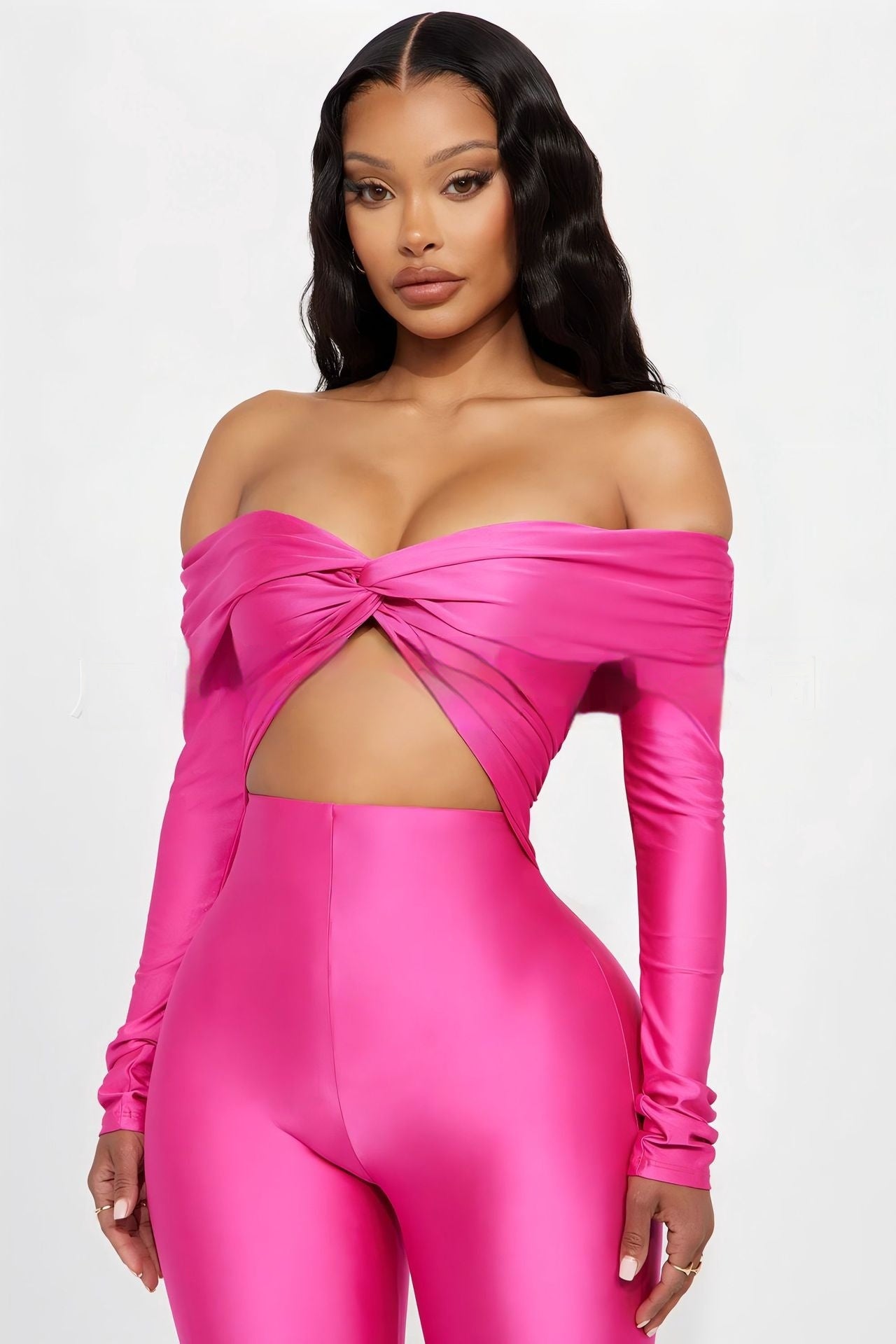 Women's V-neck Long Sleeve Top High Waist Jumpsuit