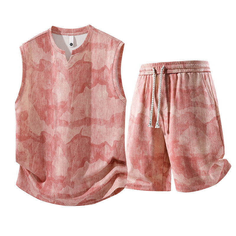 Sleeveless Vest Suit Fat People Casual Two-piece Suit Hemp Quick-drying