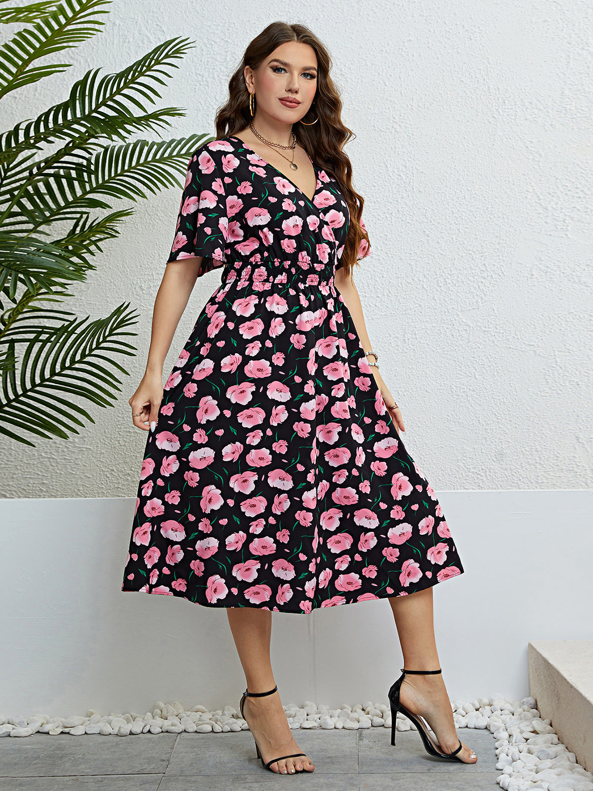 Printed Waist-controlled Slimming And Fashionable Dress