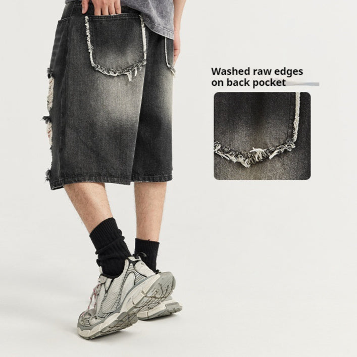 American Street Hip Hop Ripped Denim Shorts