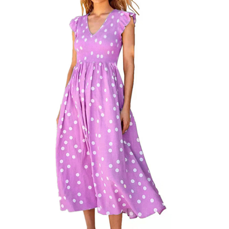 Women's V-neck Waist-length Skirt With Polka Dots