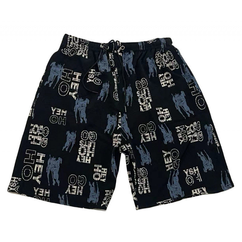 Summer Beach Pants Men's Loose Casual Fifth Pants Ice Silk High Elasticity Quick-drying