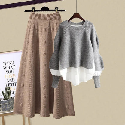 Women's Fashion Wear Loose Western Style Lazy Style Sweatshirt Slimming Skirt Two-piece Set