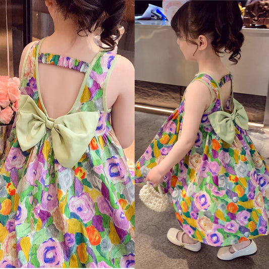 Girls Backless Bow Dress