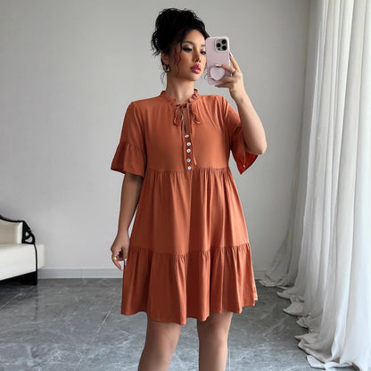 High-grade Simple Style Lace-up Solid Color Dress Women