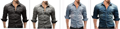 Men's Two-pocket Casual Long-sleeved Denim Shirt