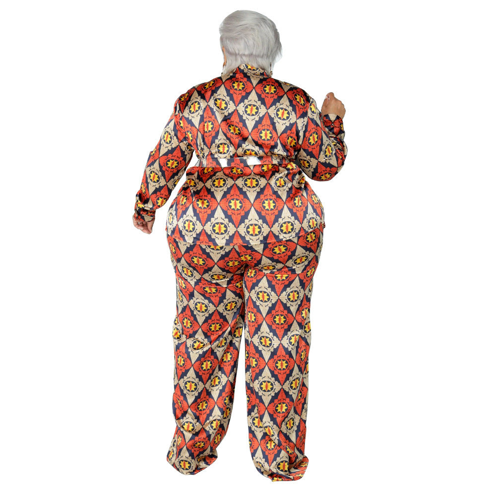 Printed Cardigan Long Sleeve Loose Trousers Fashion Printed Casual Suit Women