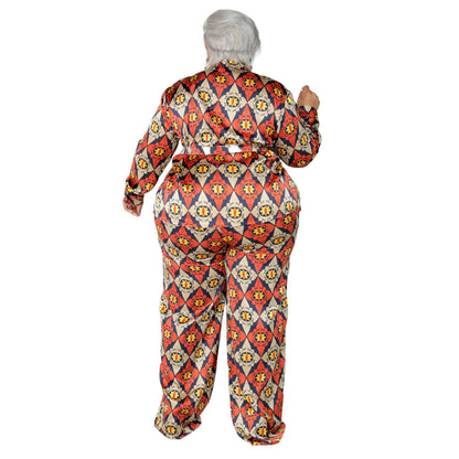 Printed Cardigan Long Sleeve Loose Trousers Fashion Printed Casual Suit Women