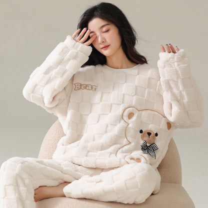 Cartoon Coral Fleece Pajamas Women's Pullover Long-sleeved Thickened Warm