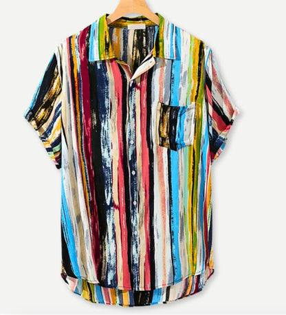 European And American Hawaiian Casual Floral Print Men's Lapel Shirt Short Sleeve