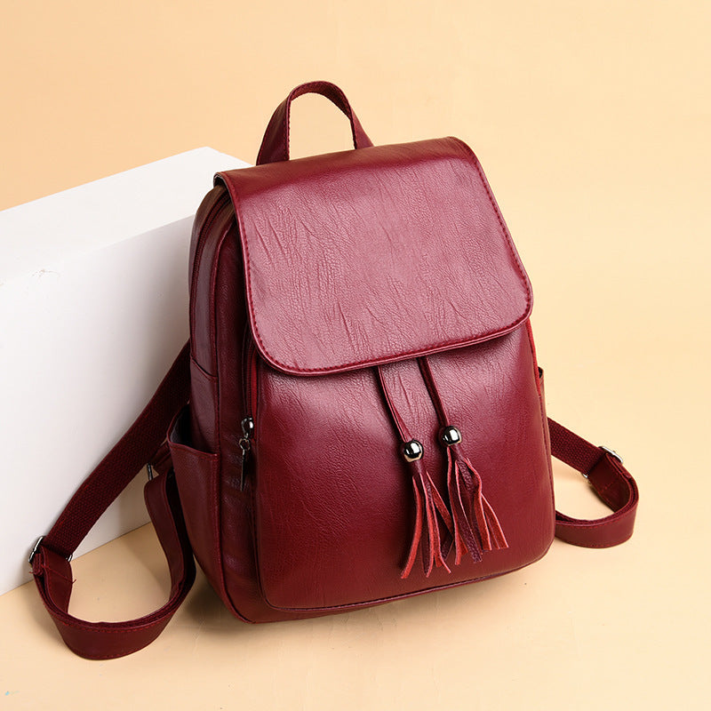 Ladies Large-capacity Soft Leather Backpack With Fringe