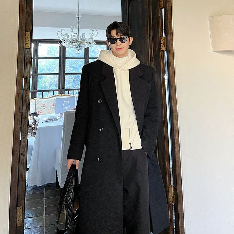 Double Breasted Temperament Woolen Coat Two Colors