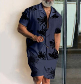 Men's Printed Loose Shirt Shorts Casual Suit