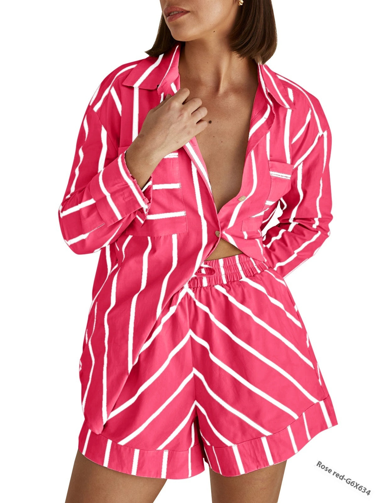 Summer Loose Striped Cardigan Shorts Suit