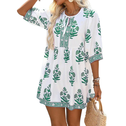Summer Women's Casual Plant Printing Festival Holiday Dress