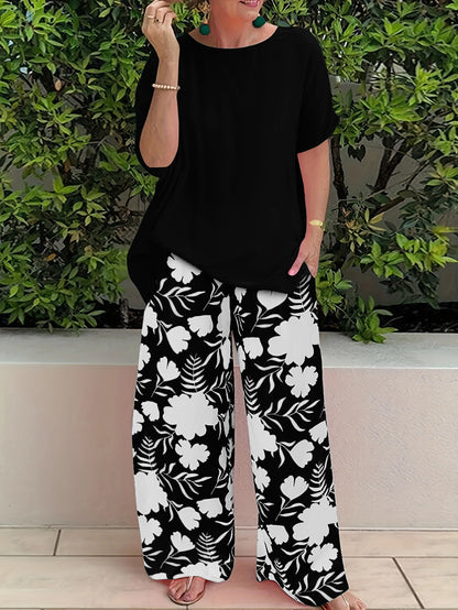 Plus Size Women's Two-piece Printed Short Sleeve Suit