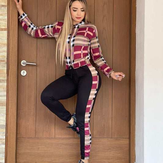 Women's Plaid Fashion Printing Casual Two-piece Suit